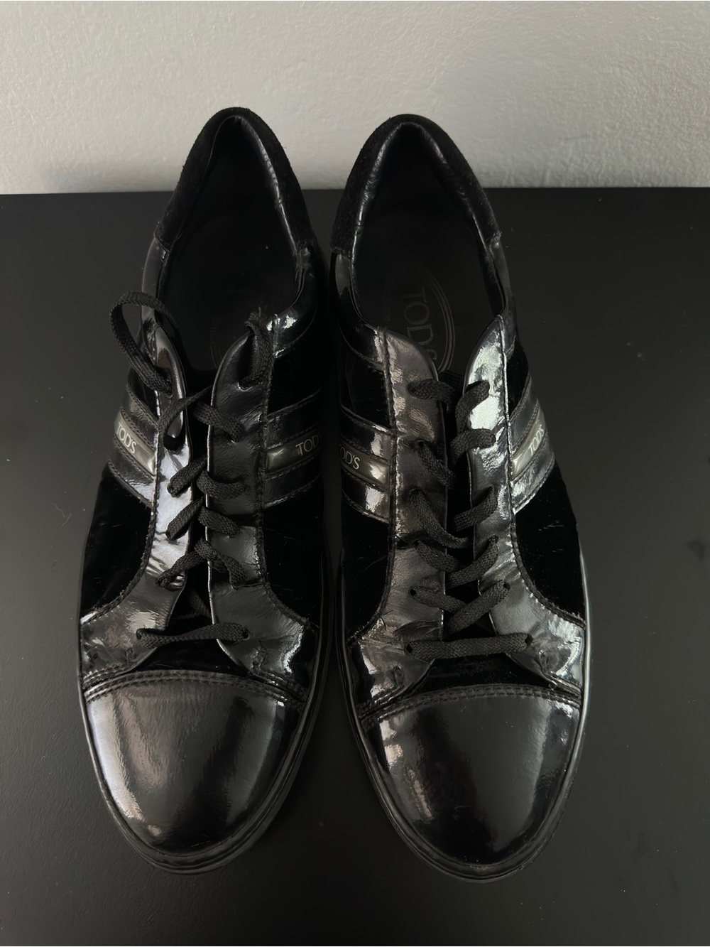 Tod's Men's Black Patent Leather Lace-Up Sneakers